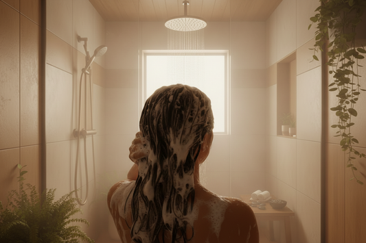 Shampooing in the shower