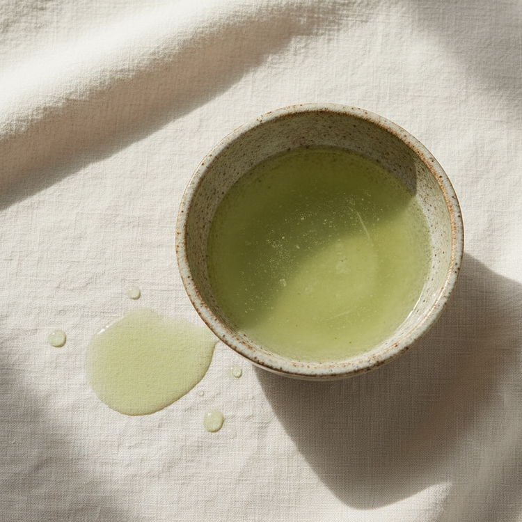 Aloe vera extract in a rustic bowl on a linen tablecloth.