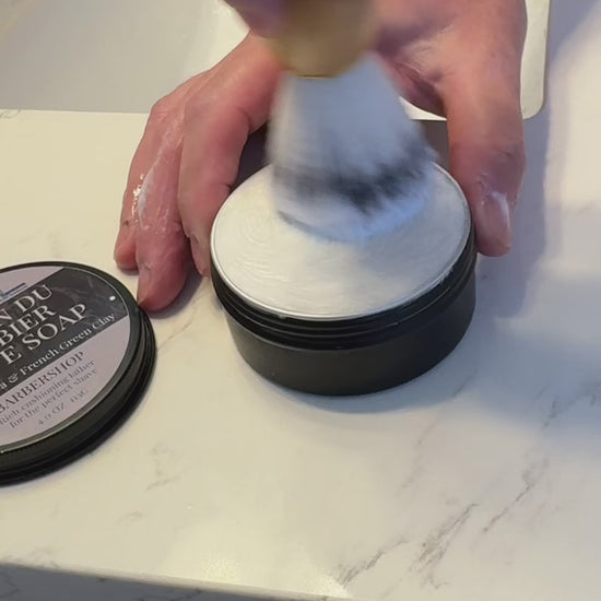 Video of shave soap loading onto a brush